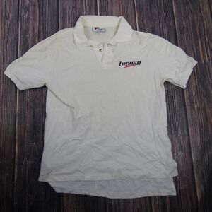 Midwest Shirt Mens Medium White Ludwig Drums Embroidered Polo Music Logo